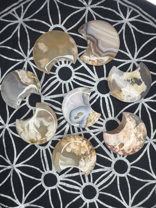 Flower Agate Crescent Moons