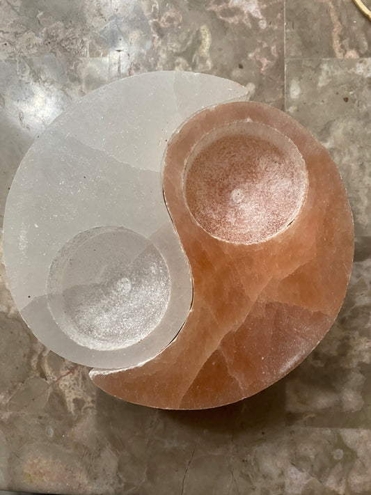 Ying/Yang Selenite (Satin Spar) Candle Holder